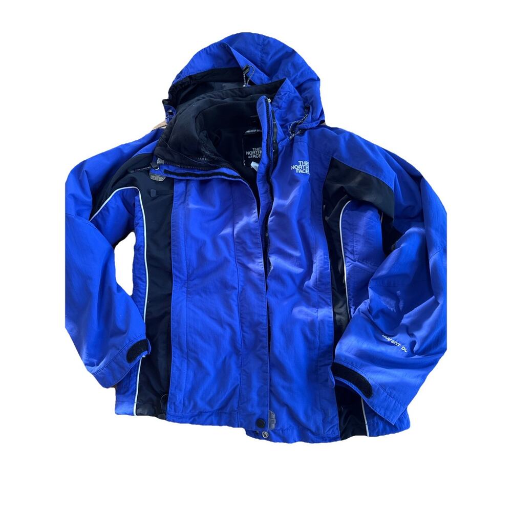 North Face Hyvent Jacket Womens Small Blue And Black Hooded Full‎ Zip Mesh Lined